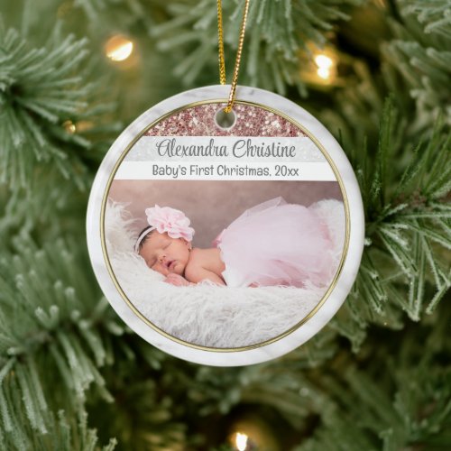 Photo Rose Gold Double Sided 2 Picture Baby First Ceramic Ornament
