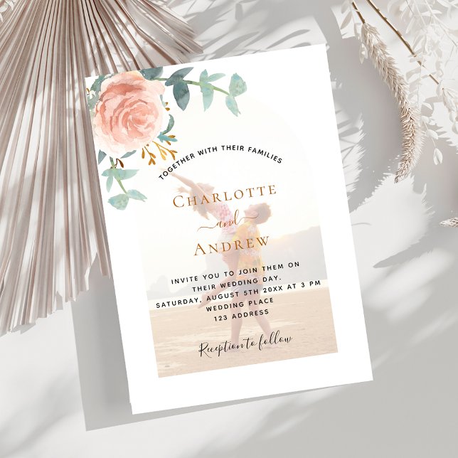 Photo rose gold floral photo arch luxury wedding invitation (Creator Uploaded)