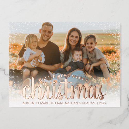 Photo Rose Gold Foil Holiday Cards