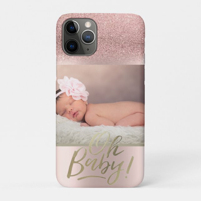 Photo Rose Gold Glitter Ombre Oh Baby Case-Mate iPhone Case (Back)