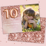 Photo Rose Gold Kids Girl 10th Birthday Party Invitation<br><div class="desc">Photo rose gold 10th birthday party invitation for a 10 year old girl with elegant script writing and fun foil balloons.</div>