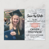 Photo Rose Gold & Marble Graduation Save the Date Postcard (Front)