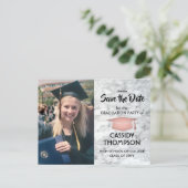 Photo Rose Gold & Marble Graduation Save the Date Postcard (Standing Front)