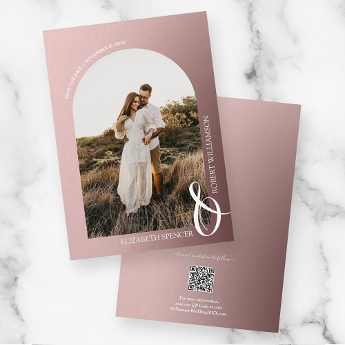 Photo Rose Gold QR Code Wedding Save The Date