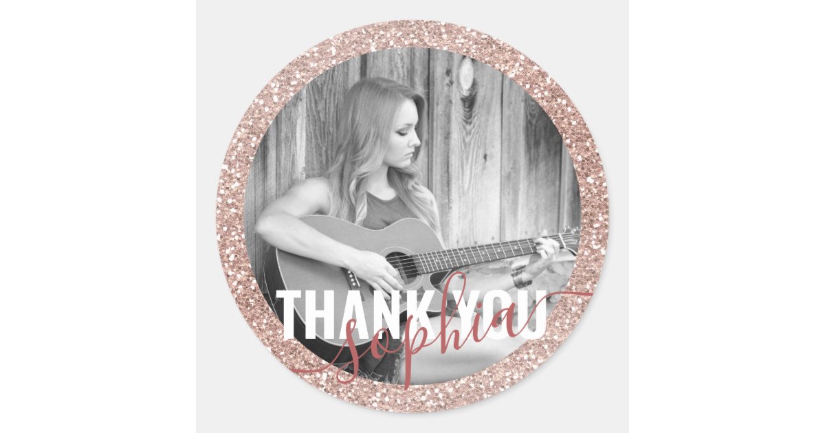 Photo Rose Gold Round Trendy Graduation Thank You Classic Round Sticker