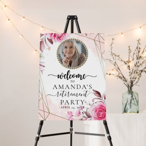 Photo Roses Blush Retirement Party Welcome Sign