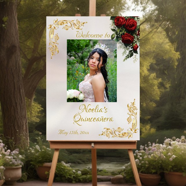 Photo, Roses & Leaves Quinceanera Welcome - Pearl Foam Board (Creator Uploaded)