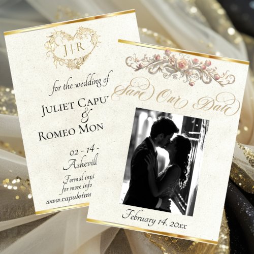 Photo, Roses & Monogram - Cream Save The Date