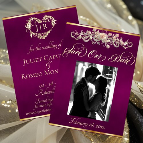 Photo, Roses & Monogram - Plum Save The Date