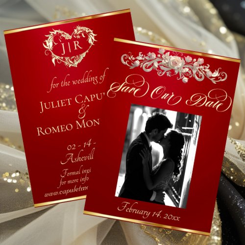 Photo, Roses & Monogram - Red Save The Date