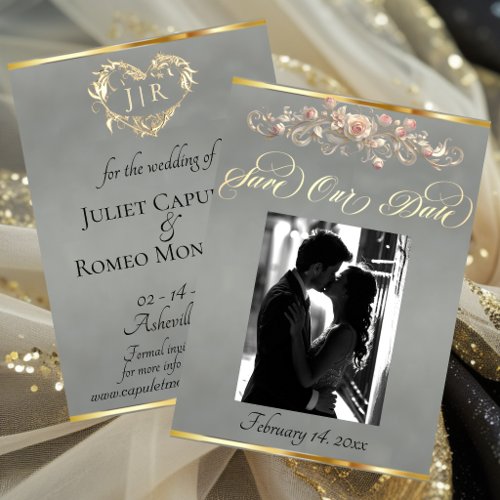 Photo, Roses & Monogram - Sage Save The Date