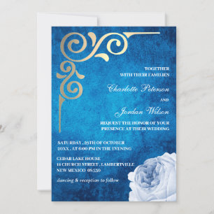 Photo Royal Blue and Gold Frame Wedding Invitation