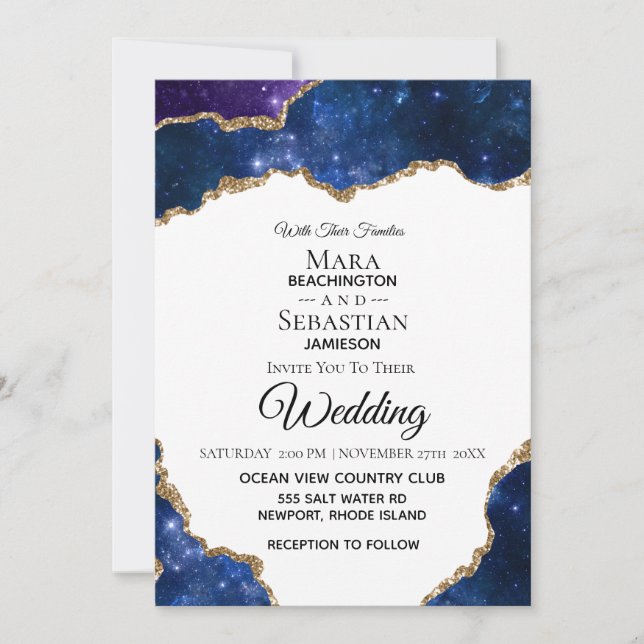 *~* PHOTO - RSVP - QR AGATE Blue AR13 Wedding Invitation (Front)