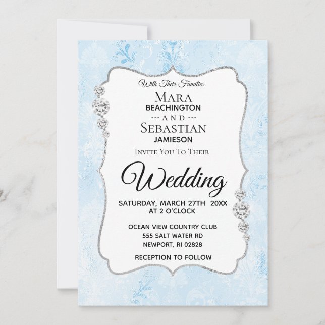 *~* Photo + RSVP + QR Diamond Damask Wedding Invit Invitation (Front)
