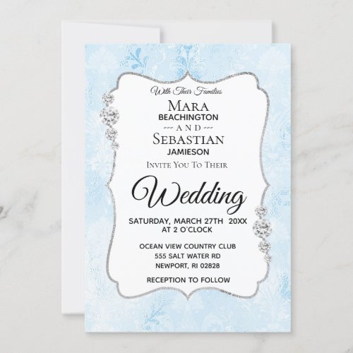  Photo  RSVP  QR Diamond Damask Wedding Invit Invitation