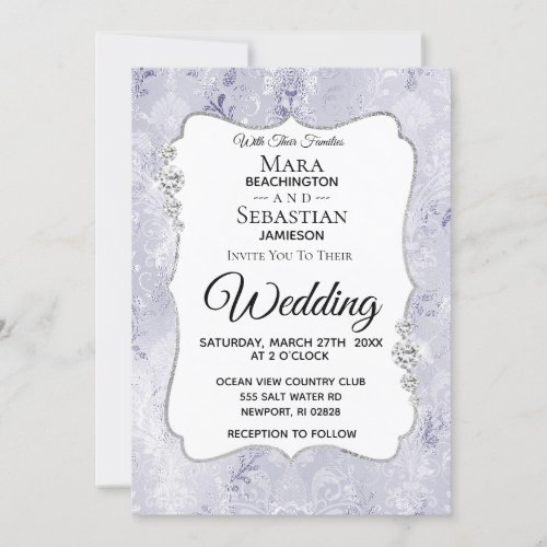  Photo  RSVP  QR Diamond Damask Wedding Invitation