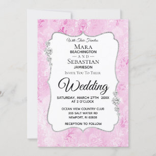 *~* Photo - RSVP - QR Diamond Damask Wedding Invitation