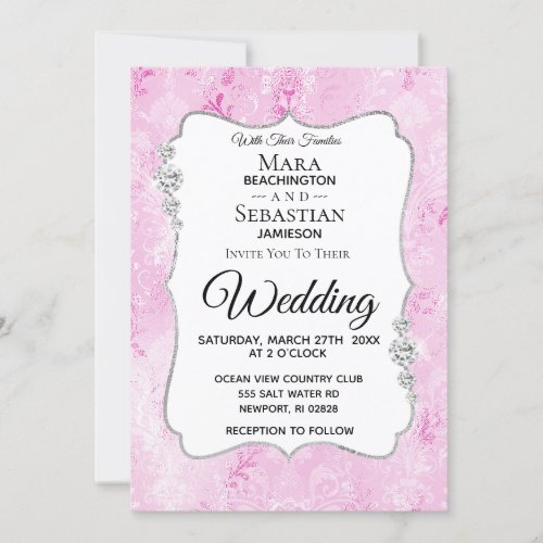  Photo _ RSVP _ QR Diamond Damask Wedding Invitation