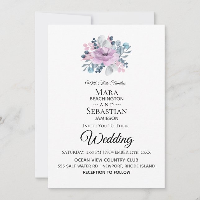 *~* Photo - RSVP - QR FLORAL BOUQUET Wedding Invitation (Front)