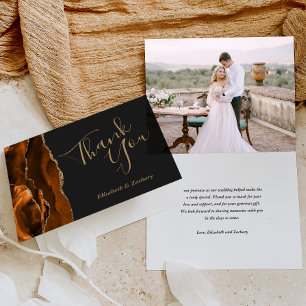 Photo Rust Agate Gold Dark Wedding Thank You Card
