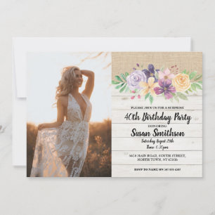 Photo Rustic 21st 30th or 40th Birthday Party Wood Invitation