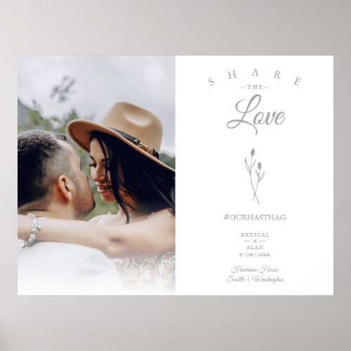 Photo Rustic Botanical Wedding Hashtag Share Love Poster