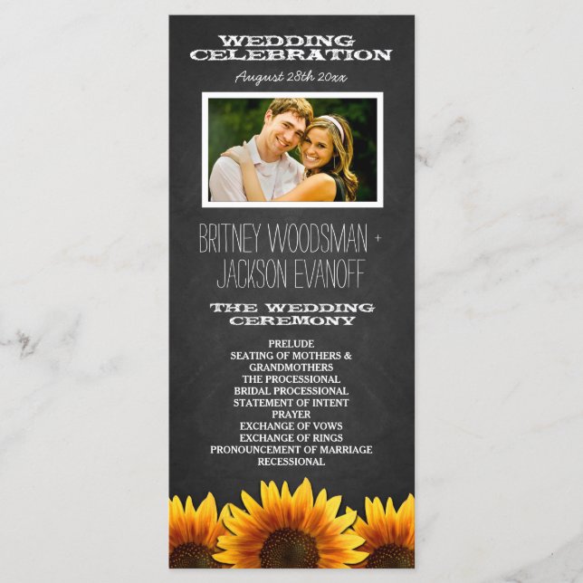 Photo Rustic Chalkboard Sunflower Wedding Programs (Front)