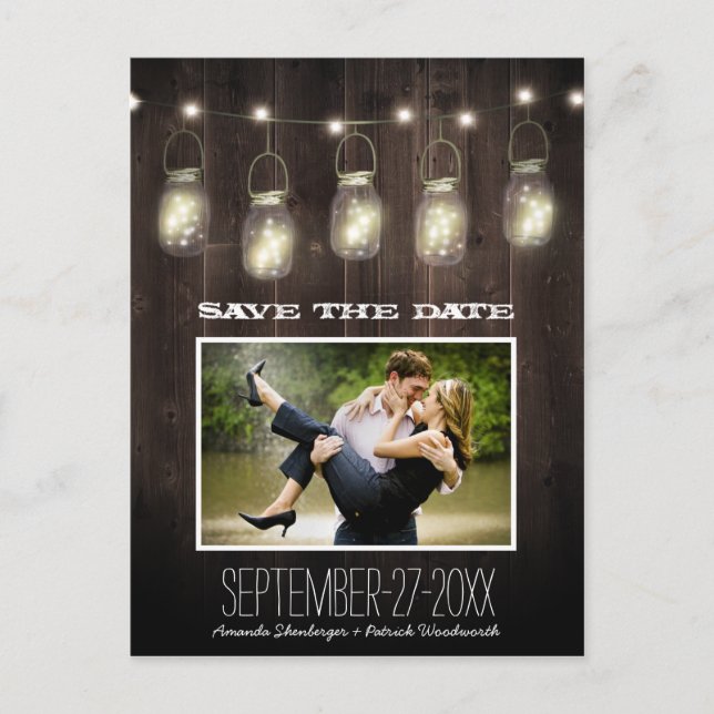 Photo Rustic Country Mason Jar Save The Date Cards (Front)