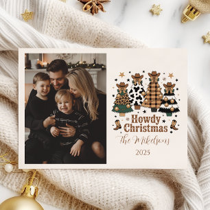 Photo Rustic Cowgirl Howdy Western Christmas Holiday Card