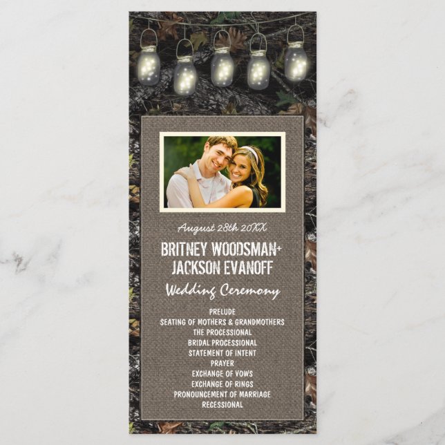 Photo Rustic Mason Jar Camo Wedding Programs (Front)