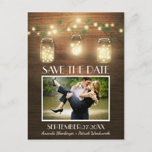 Photo Rustic Mason Jar Save the Date Postcards