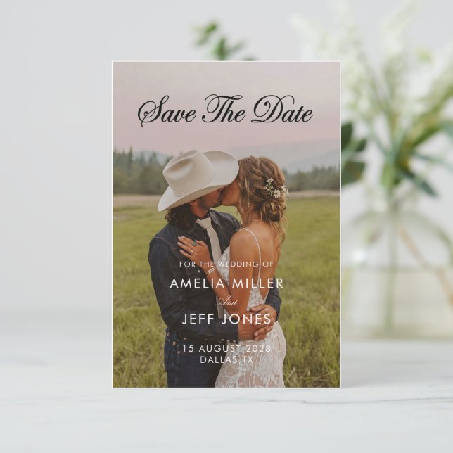 photo rustic minimal simple modern cowboy save  the date (Standing Front)