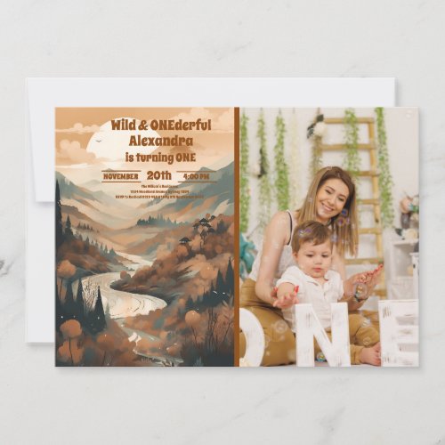 Photo Rustic Mountain Forest 1st Birthday Invitation