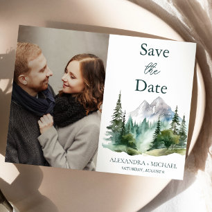Photo Rustic Mountain Forest Evergreen Tree Weddin Save The Date