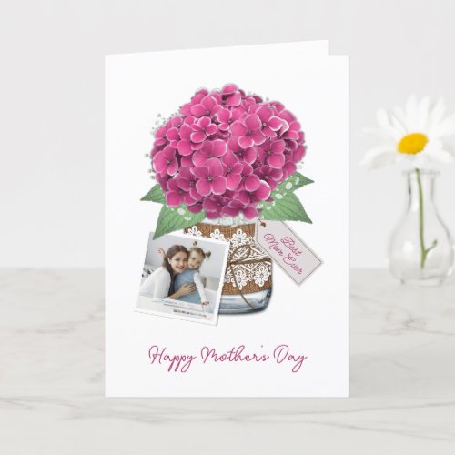 Photo Rustic Pink Floral Hydrangea Mothers Day Card