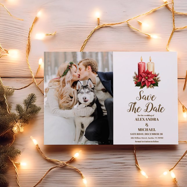 Photo Rustic Poinsettia Floral Christmas Wedding Save The Date (Creator Uploaded)