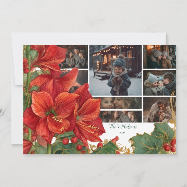 Photo Rustic Red Amaryllis Christmas Holiday Card (Front)