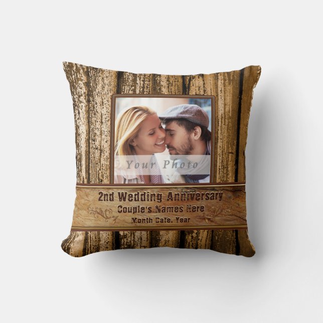 Photo Rustic Second Anniversary Gift for Him, Her Throw Pillow (Front)