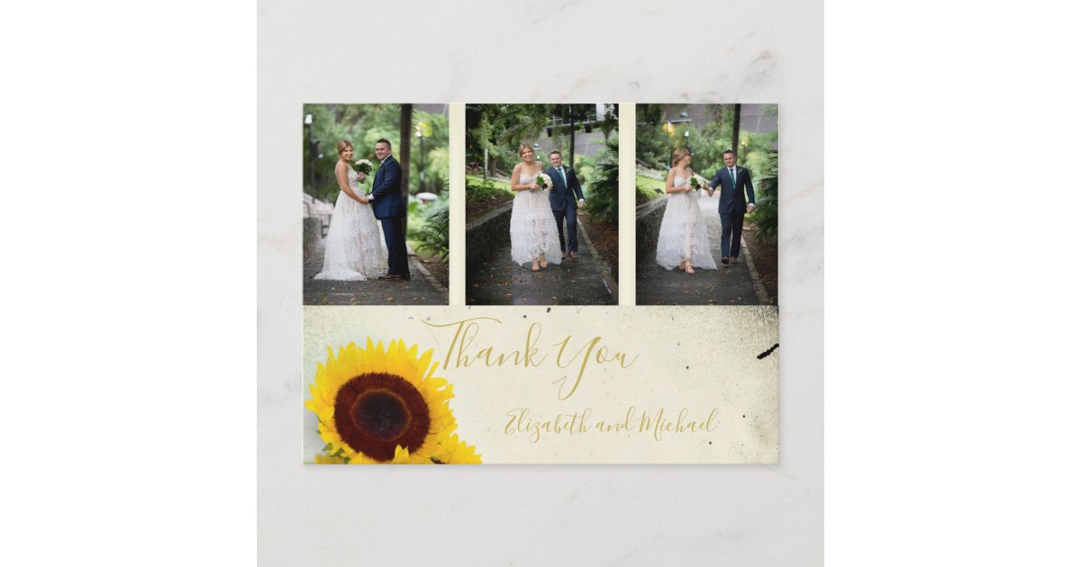 Photo Rustic Sunflower Elegant Wedding Thank You Postcard | Zazzle