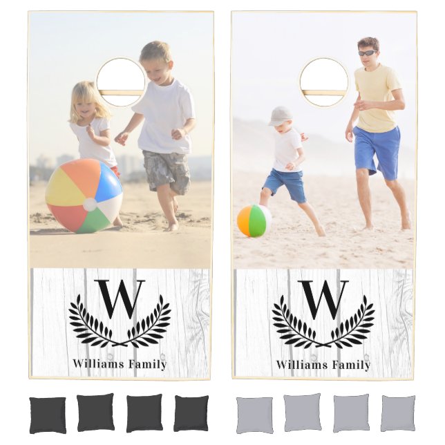 Photo rustic white wood monogram  cornhole set (Set)