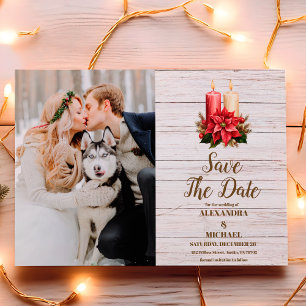 Photo Rustic White Wood Poinsettia  Wedding        Save The Date