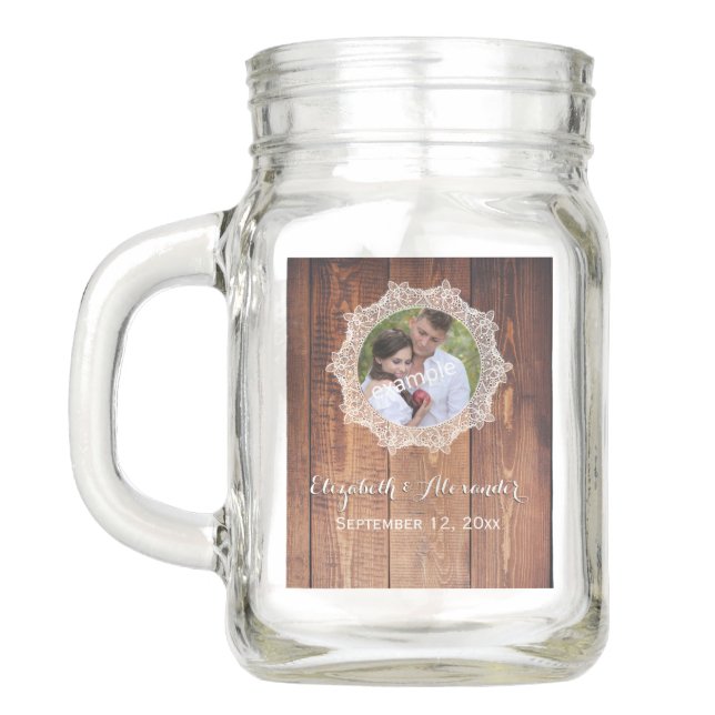 Photo Rustic Wood and Lace Mason Jar (Back)