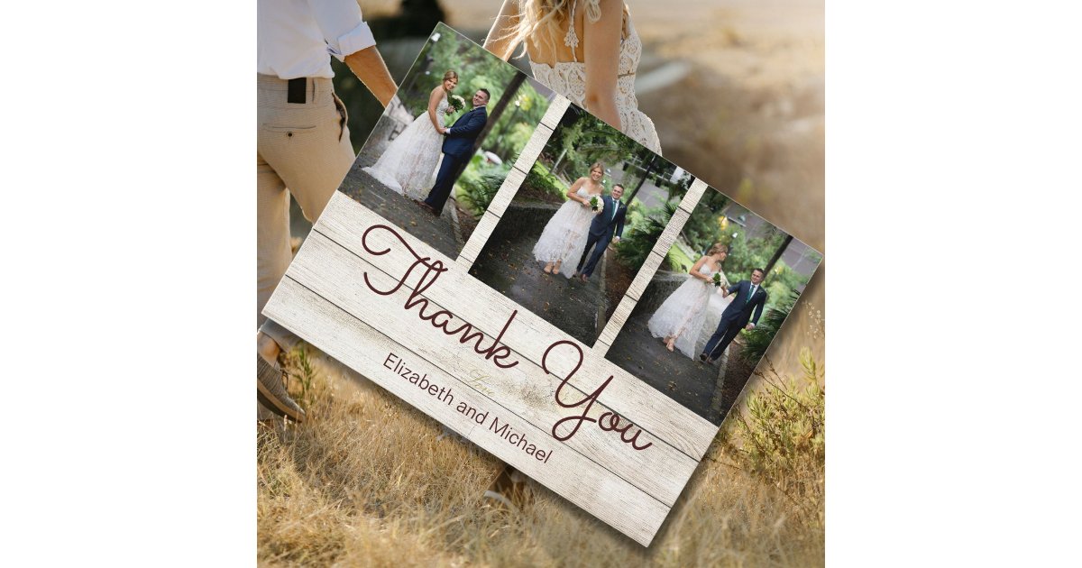 Photo Rustic Wood Floral Wedding Thank You Card | Zazzle