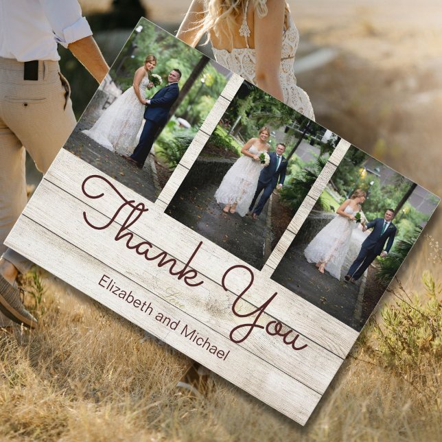 Photo Rustic Wood Floral Wedding Thank You Card (Creator Uploaded)