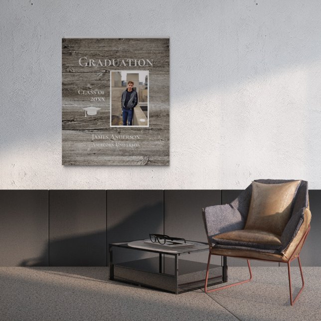 Photo Rustic Wood Graduation Faux Canvas Print (Creator Uploaded)