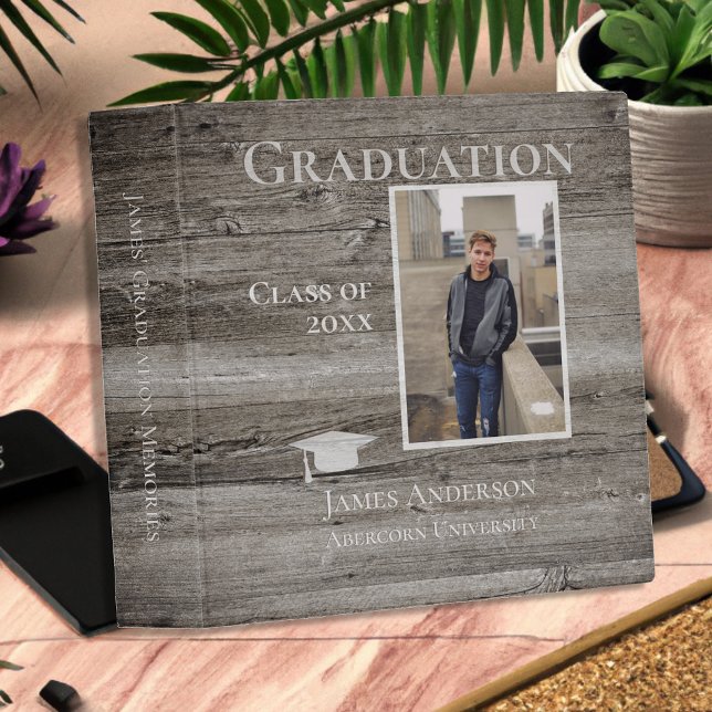 Photo Rustic Wood Graduation Scrapbook Album 3 Ring Binder (Creator Uploaded)