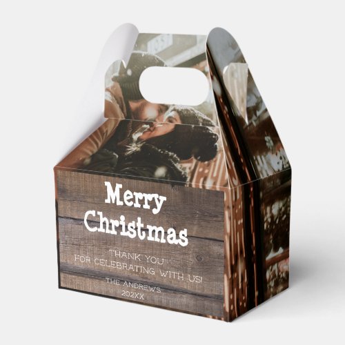 Photo Rustic Wood Merry Christmas Holiday Party  Favor Boxes