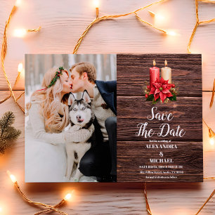 Photo Rustic Wood Poinsettia Christmas Wedding Save The Date
