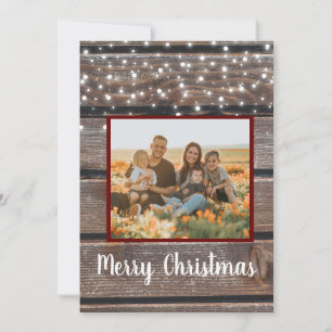 Photo Rustic Wood String Lights Christmas Holiday Card