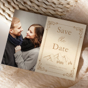 Photo Rustic Woods Mountain Sketch Wedding Save The Date
